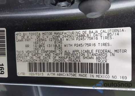 2014 Toyota Tacoma Prerunner V6 z USA, uszkodzony, nr VIN 3TMJU4GN2EM169362